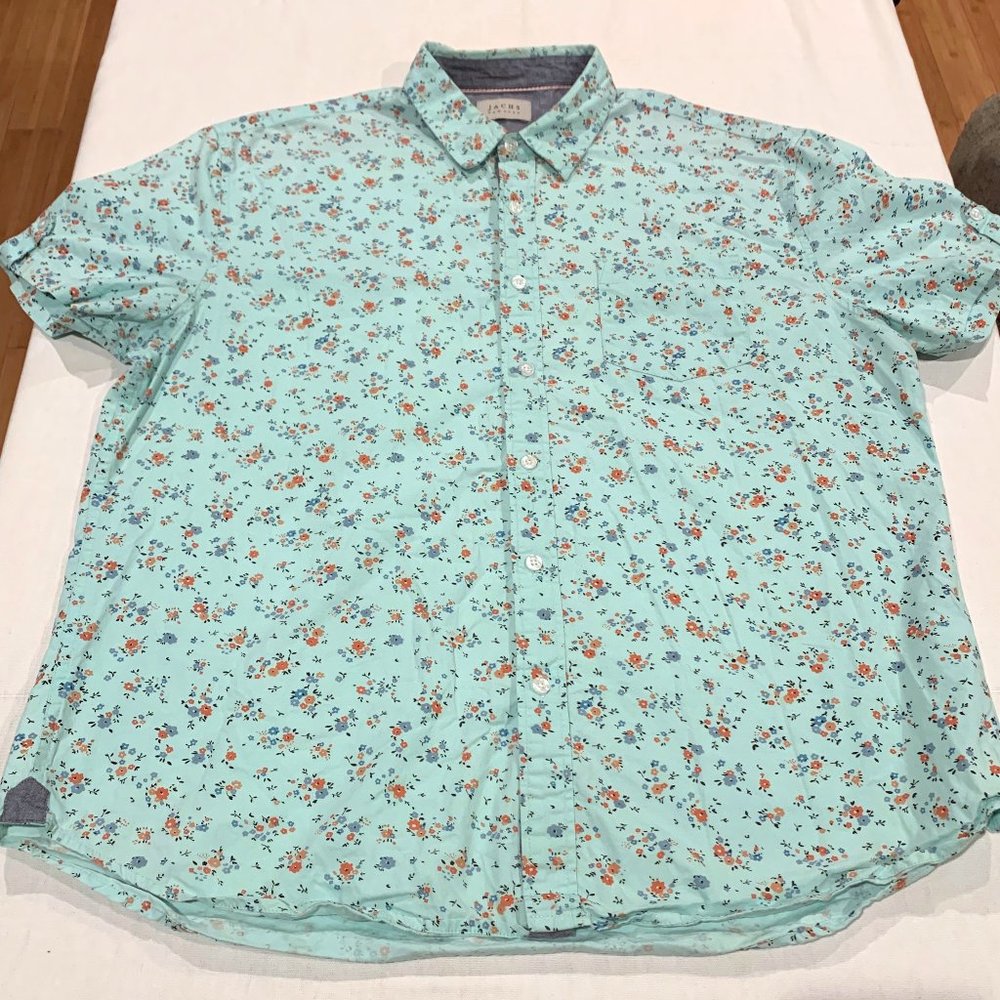 Jachs New York Short-Sleeved Button Down Shirt- Floral print on seafoam